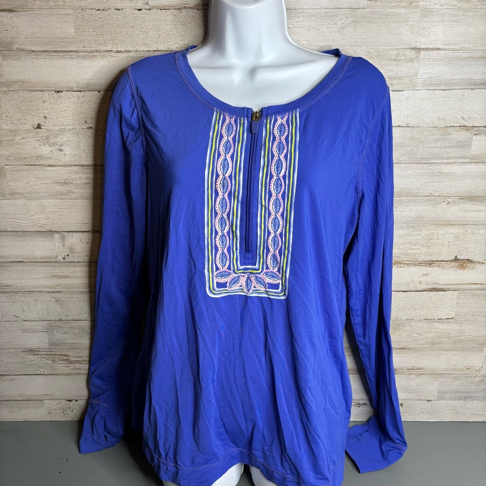 Lilly Pulitzer Luxletic Blue Long Sleeve Athletic Lounge Top Size Extra Large XL